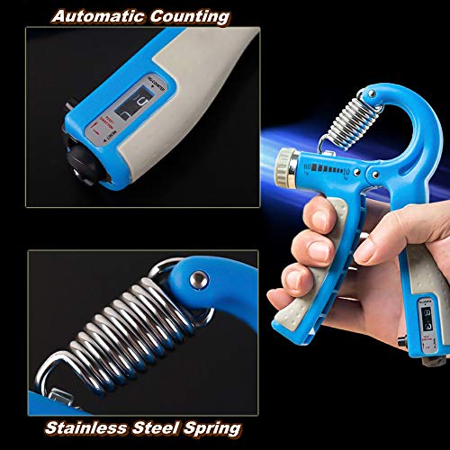 WFFIT Adjustable Hand Grip Strengthener, Hand Exerciser,Grip Strengthener Workout, Finger Exercise, Strength Trainer Non-Slip Handles, Upgraded Version, Automatic Counting (Blue)