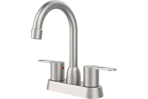 SUPWORK Bathroom Faucet Brushed Nickel 2-Handle Bathroom Sink Faucet 360 Degree High Arc Swivel Spout Centerset 4 Inch Vanity Faucet RV Bathroom Faucet 3 Holes Lavatory Faucet