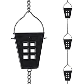 Qipade 10 Ft Rain Chain, Black Square Rain Gutter Chains with 12 Cups | Adjustable Rain Catcher Chain with Bell for Eaves Drainage, Outdoor Replacement Downspout for Gutters