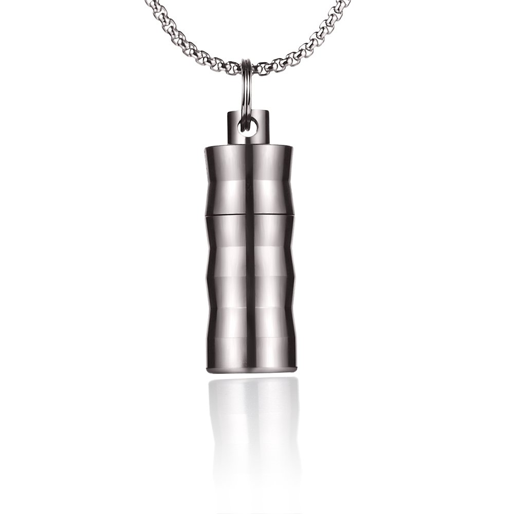 FOSIR Titanium Waterproof Cylinder Pendant Necklace for Men and Women, Lightweight and Non-allergenic