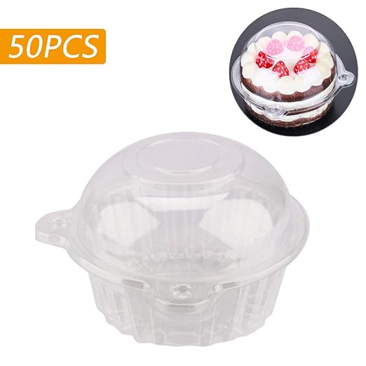 Amazon｜カップケーキボックス 50個 プラスチック カップケーキコンテナ ボウル ケーキ ケース マフィン ポッド 高ドーム コンテナ
