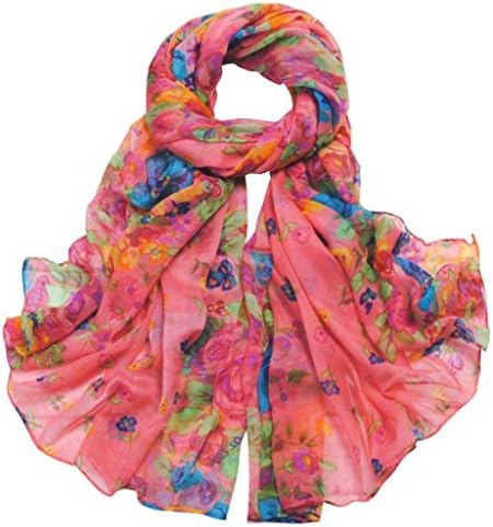 Aven Women Classy Cotton Voile Print Colorful Flowers Long Scarf Shawl Wrap