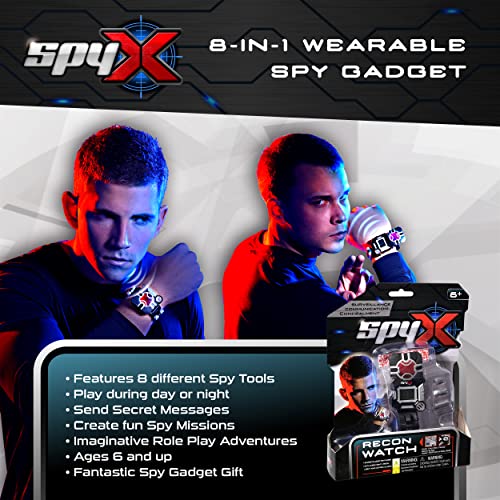 SpyX / Spy Recon Watch. 8-Function Spy Toy Watch: Led Spot Light, Stopwatch, Alarm, Decoder, Secret Message Paper & Capsules, and Motion Alarm. Perfect Addition for Your spy Gear Collection!