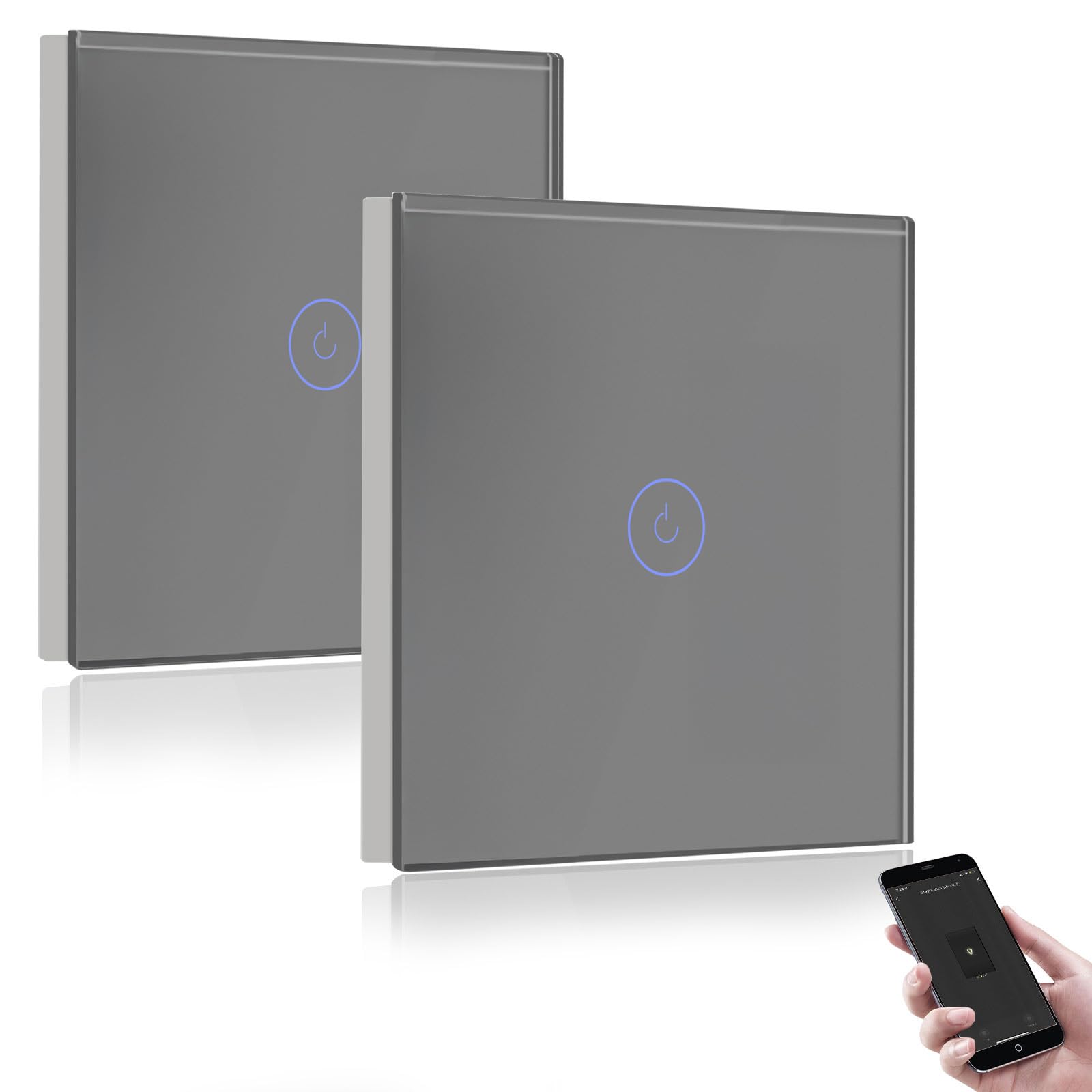 BSEED Smart Light Switch,Compatible with Alexa and Google Home,1 Gang WiFi Touch Switch,2 Way or Multi-Way Control by SmartLife APP,Grey Alexa Switch with LED Indicator Light-Neutral Wire Need-2pack
