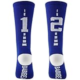 BABIBEAN Knee High Football/Basketball Crew Socks For Kids Blue/White 8-12 Age