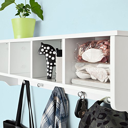 SoBuy Wall Shelves,Wall rack,Wall Cabinets ,Wall-Mounted Cabinets ,Storage Racks, Hanging Entryway Shelf,Storage Shelf ,and Coat Rack Wall Shelf with Hooks (FRG48-L-W)