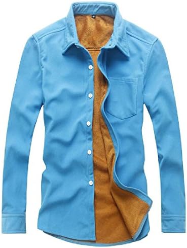 GodeyesMen Godeyes Men's Warm Solid Classic Lapel Plus Velvet Button-Down Shirts