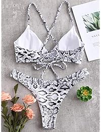 Bikini de dos piezas para dama con correa trenzada y cuello en V acolchado y pierna alta