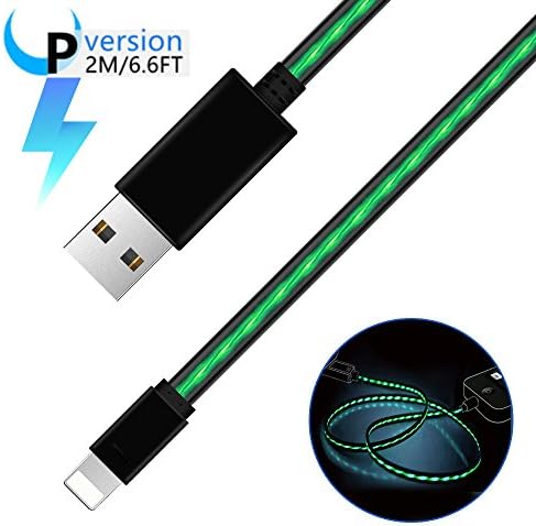 iPhone Lightning Cable,iCrius 6.6ft Updated Version iphone Charging Cable Visible Flowing LED Light Flashes Cable Durable Fast and Stable Transmission USB Cord for iPhone/iPad/iPod and More 2M(Green)