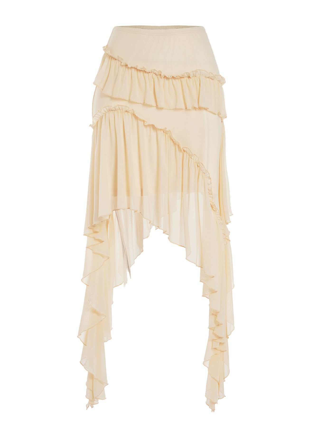 Photo 1 of Verdusa Women's Boho Asymmetrical Ruffle Skirt Flowy High Waist Western Mini Skirt Elastic-Apricot Medium