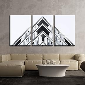 3 Piece Canvas Wall Art - Facade View of Modern Architecture - Modern Home Art Stretched and Framed Ready to Hang - 16"x24"x3 Panels