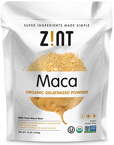 Organic Maca Powder by Zint: Gelatinized, Non GMO, Yellow Maca Root - Fertility, Virility, Stamina, Energy Boost Superfood (16 oz)