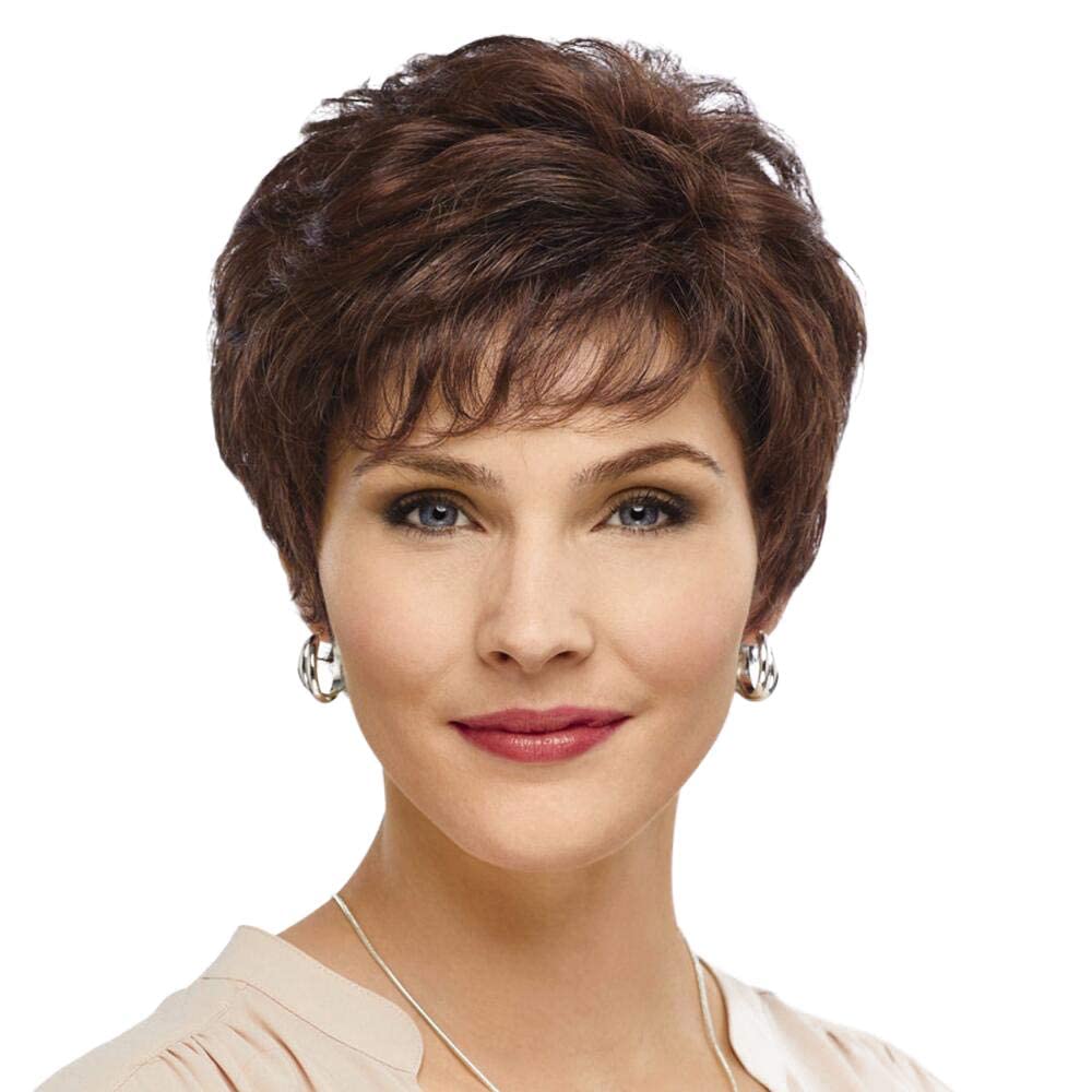 EMMOR Short Marron Brown Human Hair Wigs for Women Blend with Healthy Memory Fiber Pixie Cut Wig,Natural Daily Use Hair (Color 8/30#) — image 1
