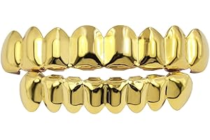 ACFUN 18K Gold Plated Hip Hop Teeth Grillz for Your Teeth Iced out 8 Top Teeth 8 Bottom Tooth Grillz For Men Women Rapper Costume Cosplay Extra Molding Bars