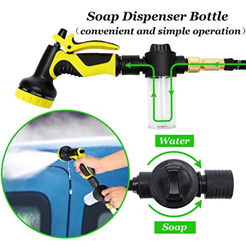 Pimpimsky Garden Hose Expandable 100 feet, Flexible Shrinking Hose with Solid Brass Fittings, Durable Triple Latex Core 9-Pattern Spray Nozzle Stretch Water Hose for Garden Lawn Pet Shower Plant Car