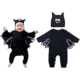 FANCYINN Infant Baby Black Bat Orange Cloak Romper with Big Ear Hat Halloween Bat Outfits 2pcs 3-6 Months 70