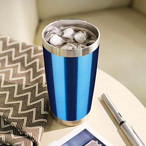 DOMICARE 20oz Stainless Steel Tumbler with Lid, Double Wall Vacuum Insulated Travel Mug, Durable Powder Coated Insulated Coffee Cup, 1 Pack, Blue glitter