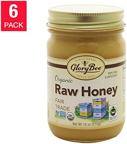 GloryBee Raw Fair Trade Organic Honey 18 oz, 6-pack