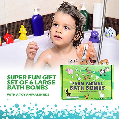 Kids Bath Bombs with Surprise Inside: Farm Animal Toys Inside, Great Bath Bombs Gift Set for Boys and Girls, Safe Ingredients that Don't Stain the Tub. Learning Toys for 3 4 5 6 7 8 year old Kids