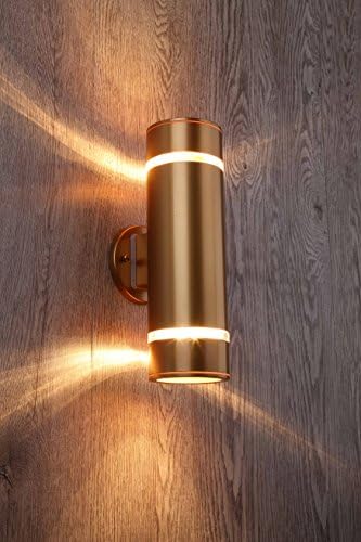 Cerdeco WS-7926 Modern Porch Light [UL-Listed] Champagne Gold Painted Outdoor Wall Lamp Weather-Proof Cylinder Wall Sconce Suitable for Garden &amp; Patio