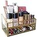 Antique Spacious Makeup Organizer Mirror Glass 4Layer Drawers Set/Brass Metal Cosmetic Vanity Storage/Jewelry Cube Countertop Dresser/Vintage Makeup Holder Nightstand for Perfume/Brushes/Skincare