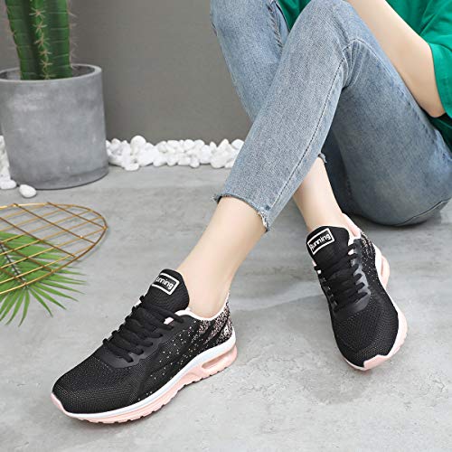 MEHOTO Womens Fashion Lightweight Tennis Walking Shoes Sport Air Fitness Gym Jogging Running Sneakers (Peachblack US 9.5 B(M)