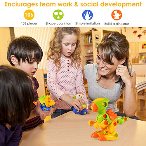 Dinosaur Toys, STEM Learning Toys, Construction Engineering Building Play Set for Boys Girls Toddlers, Best Kids Toy Gift for Ages 3yr – 6yr, 3 Years and up (Colorful)