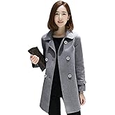 Ylingjun Womens Double Breasted Wool Jackets Casual Classic Fit Pea Coat Outwear