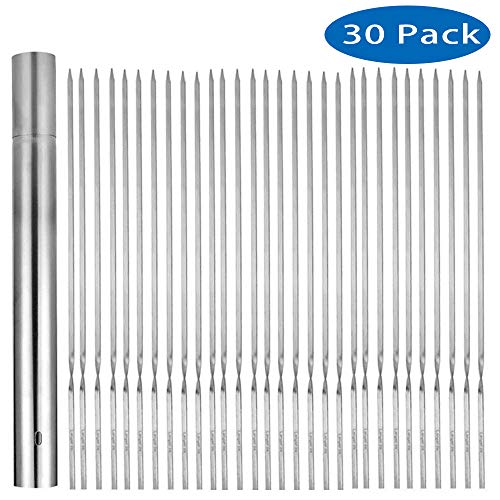 YSSHUI BBQ Skewers, Set Of 30 Barbeque Skewers, 20-inch Long Barbecue Skewer Hot Dog Fork Fire Pit, Camping, Campfire