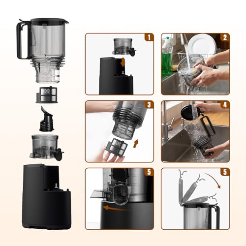Aculya Life Slow Juicer, Large Opening of 130 mm, 1.9 L Capacity, 250 W, Forward/Reverse, High Yield, Easy to Clean with Brush, Matte Black