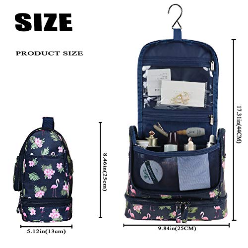 Hanging Toiletry Bag for Men Women, Japoece Portable Waterproof Travel Toiletry Cosmetic Bathroom Shower Bags with Metal Hook Double Layer Large Capacity Durable(Navy Blue-Flamingo) 2 Hanging Toiletry Bag for Men Women, Japoece Portable Waterproof Travel Toiletry Cosmetic Bathroom Shower Bags with Metal Hook Double Layer Large Capacity Durable(Navy Blue-Flamingo)