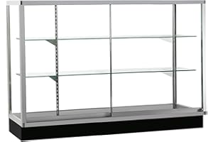 HUZJIEHUI 48”D * 20”W * 38”H - Full Vision Showcase - Retail Glass Display Cabinet with Silvery Aluminum Frame & Adjustable Glass Shelving