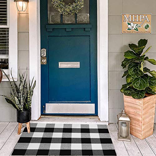 KOZYFLY Buffalo Plaid Check Rug Black Doormat 2' x 3' Cotton Woven