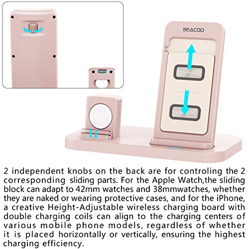 Beacoo 2 in 1 Phone Wireless Charger Stand & Charging Station Compatible for Apple Watch Holder for Apple iWatch/iPhone X/8 Plus/8 (Pink) - Thumbnail 5
