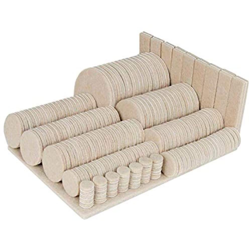Merriway BH07067 (235 Pcs) Assortment of Heavy Duty Adhesive Beige Felt Pads, Various Sizes & Styles - Pack of 235 Pieces