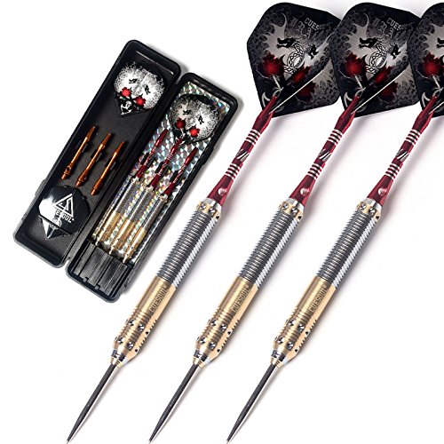 CUESOUL Dragon Series Steel Tip Darts Set 25 Grams Brass Barrels Durable Aluminum Shafts Great Grip Accuracy Good solid Accurate Darts Case Portable (JL-SL-J2206)