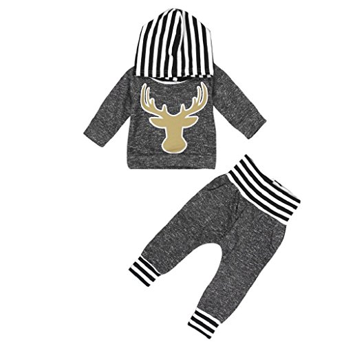 Laimeng,Newborn Baby Girl Boy Clothes Deer Tops T-shirt+Pants Leggings 2pcs Outfits Set (100, Gray)