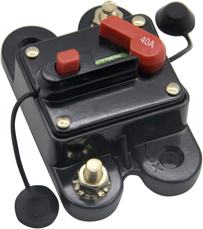 40 Amp Circuit Breaker with Manual Reset 12V-24V DC Surface Mount for Trolling Motor Auto Marine Boat Car Stereo Audio Speaker Resettable Fuse 40A