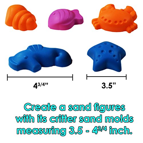 8 Piece Sand Play Set - Bucket, Shovel, Rake, and Sea Critter Molds, 8 Piece Colorful Compact Kit, Perfect for Beach, Water, Sandbox or Sand Table, by Dazzling Toys
