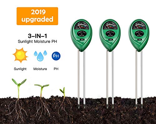 [3-Packs] Soil Moisture Meter,pH Meter, Light Meter,3-in-1 Soil Tester Kits with Moisture,Light and PH Test for Garden, Farm, Lawn, Indoor & Outdoor (No Battery Needed)