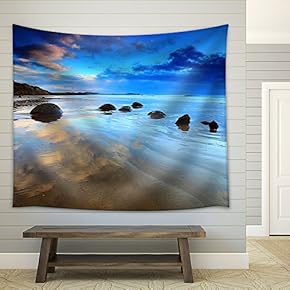 Beautiful Morning Reflection at Moeraki Boulders, South Island of New Zealand - Fabric Wall Tapestry Home Decor - 51x60 inches