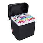 Bianyo Dual Tip Art Markers,Fine and Chisel Tip,Permanent Artist Sketch Marker with Black Carrying Case,Pack of 72,Assorted Colors