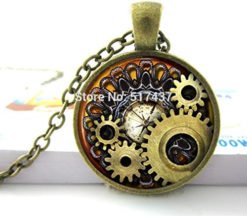 Pretty Lee New-2015-Aliexpress-Photo-Glass-Cabochon-Steampunk-Necklace-Pendant-Vintage-Bronze-Compass-Gears-Cog-Glass-Jewelry