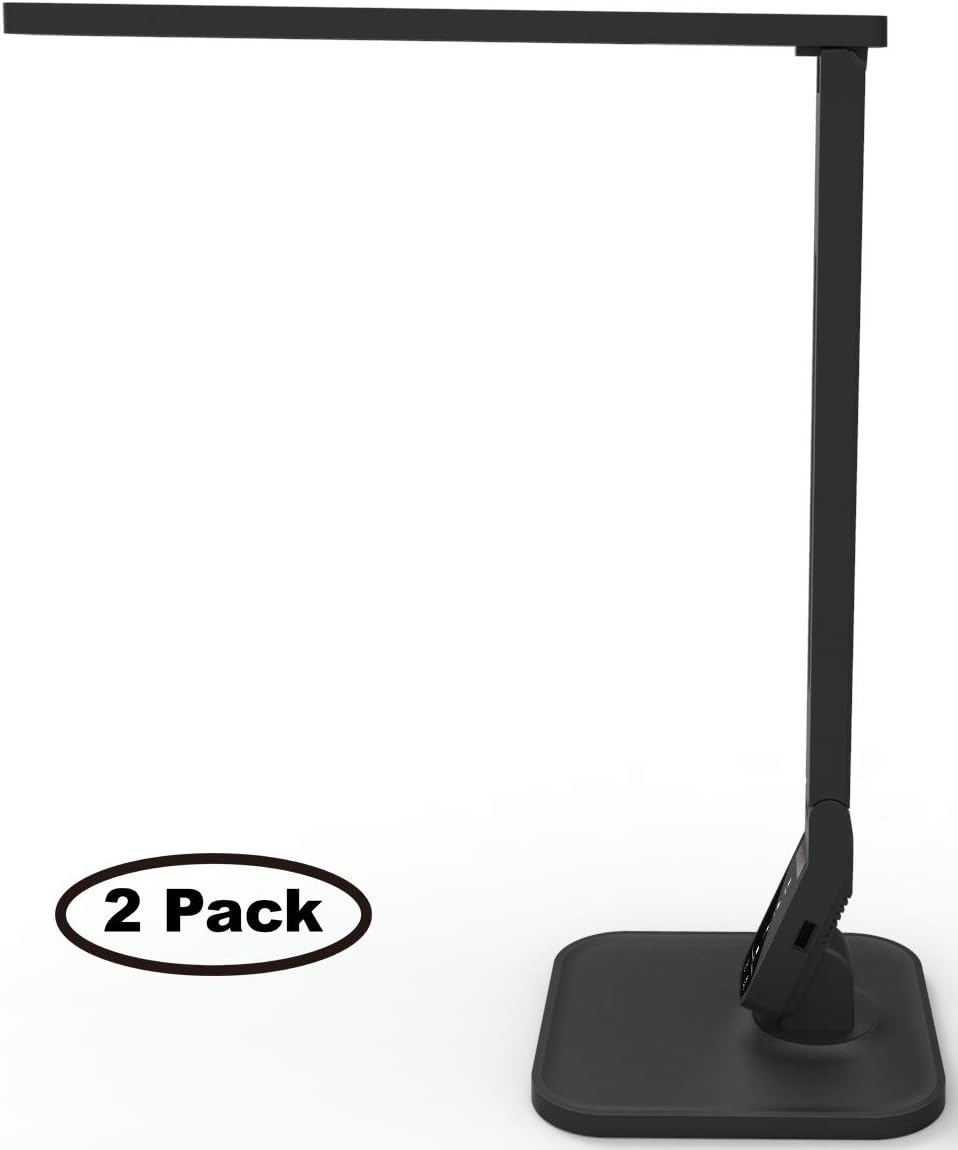 LED Desk Lamp, Lemontec LED Table Lamp Eye-Caring LED Lamp (12W, Dimmable, Touch Control, 5 Color Modes, USB Charging Port) Black 2 Pack