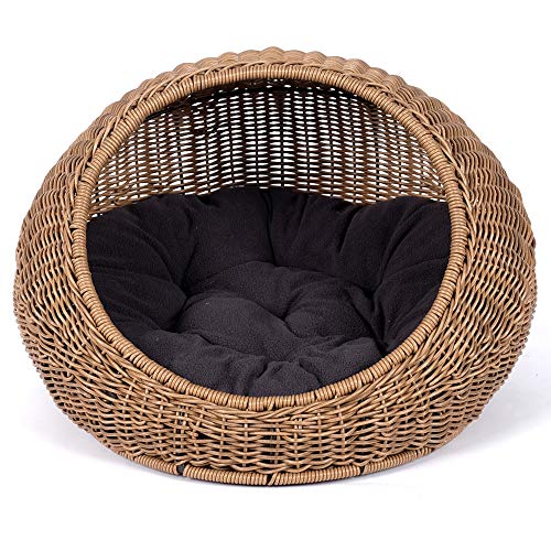 D+GARDEN Wicker Cat Bed Dome for Medium Indoor Cats a Covered Cat