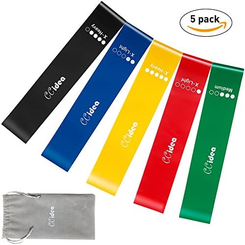 Sports Resistance Loop Exercise Bands or Outdoors Fitness With Carry Bag Set of 5