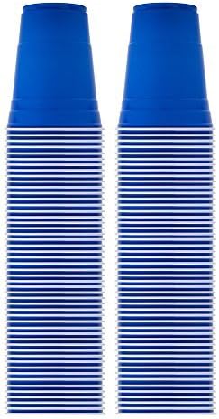 Kitch Blue Large Plastic Party Cups Cold Cup Made in USA 16 Ounce 100 Pack