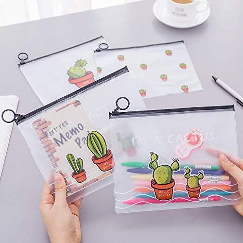 4-Pack Cute Transparent Frosted Cactus Student Pencil Box Pen Case,Pausseo School Supplies Coin Handbag Pouch Purse Big Capacity Stationery Cosmetic Makeup Storage Zipper Bag for Pencils