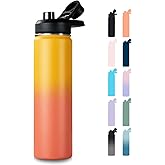 Fijinhom 24 oz Insulated Water Bottle with Handle, 304 Stainless Steel Water Bottles with Wide Mouth, Double Wall Vacuum Sports Water Bottle, BPA Free, Keep Cold and Hot, Yellow&Orange