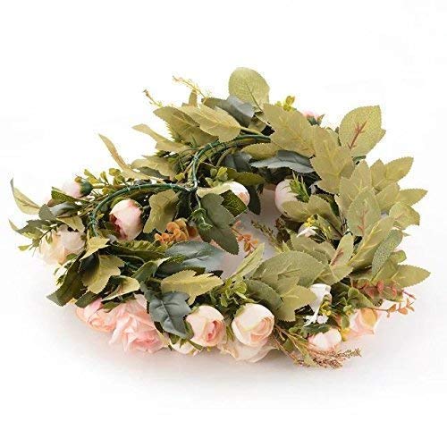 Adeeing Vintage Art Simulation Rose Flowers Wreath Pink Heart-shaped Garland for Home Wedding Decoration